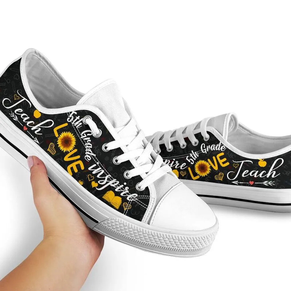 5Th Grade Teach Sunflower Low Top Shoes, Teacher Shoes, Low Top Sneakers