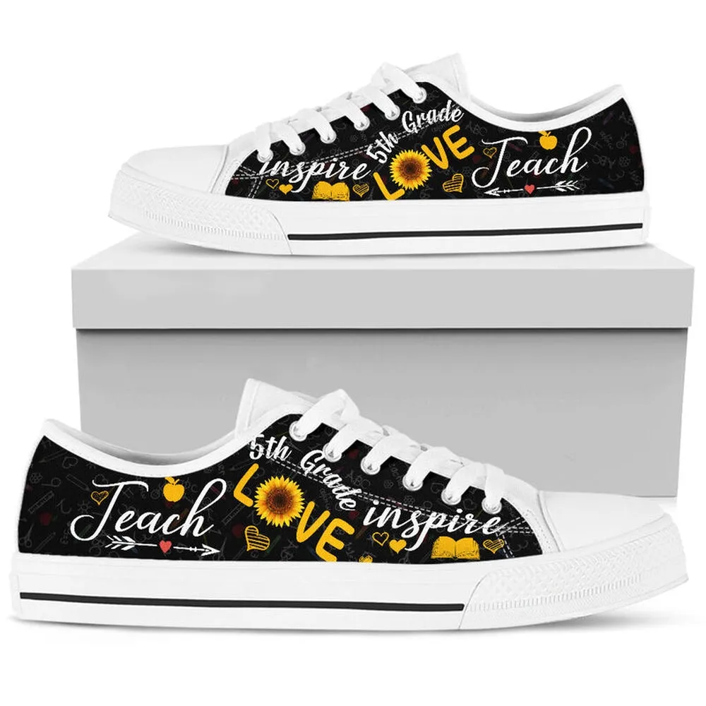 5Th Grade Teach Sunflower Low Top Shoes, Teacher Shoes, Low Top Sneakers