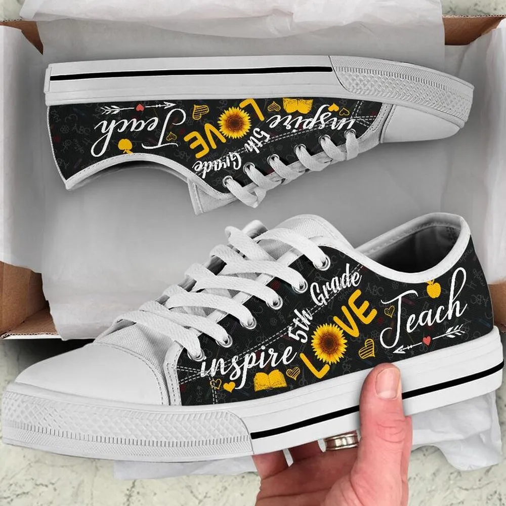 5Th Grade Teach Sunflower Low Top Shoes, Teacher Shoes, Low Top Sneakers