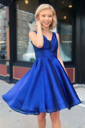 A Line Fitted Royal Blue Short Homecoming Dress