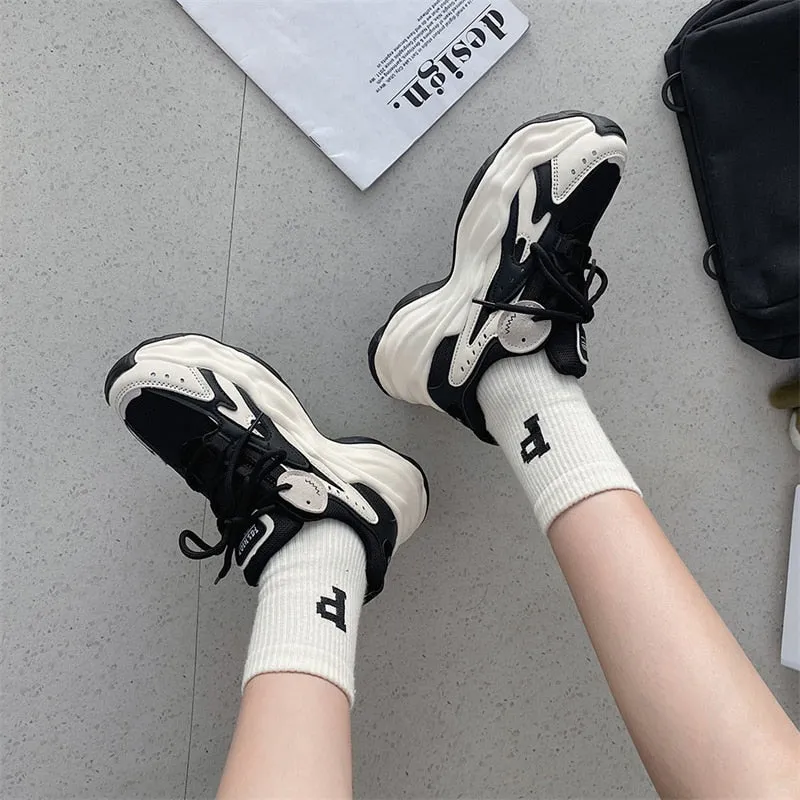 Advbridge Women Chunky Sneakers Running Shoes Platform Lace Up Women's Sports Shoes Black Thick Sole Casual Sneakers Tennis Female 40