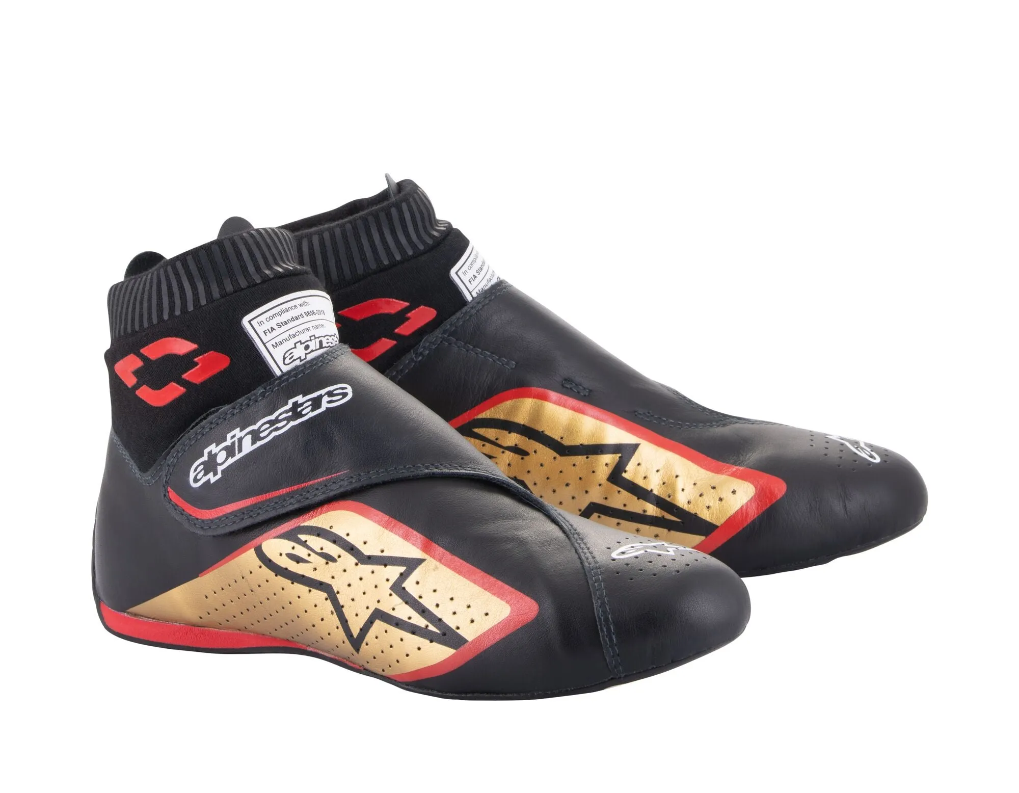 ALPINESTARS 2716022_1593_8,5 SUPERMONO V2 Racing shoes, FIA 8856-2018, black/gold/red, Size 41