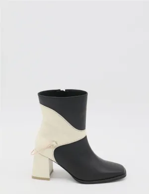 Amanda heeled ankle boot in black/off white leather women's shoes