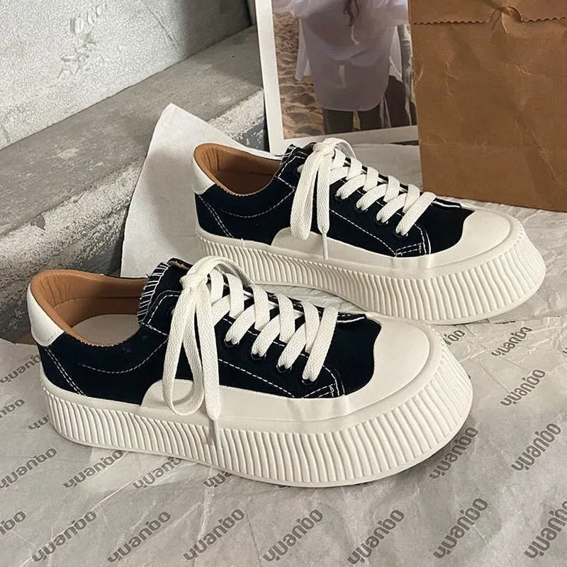 Amozae Autumn Women Green White Black Casual Platform Canvas Sneakers Sports Shoes Tennis Designer Running Flat Vulcanize