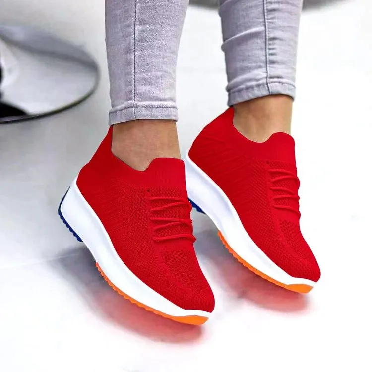 Amozae- Women's Shoes 2024 Summer Hidden Heel Wedges White Pink Sneakers Female Platform Breathable Mesh Red High Heel Casual Shoes 43