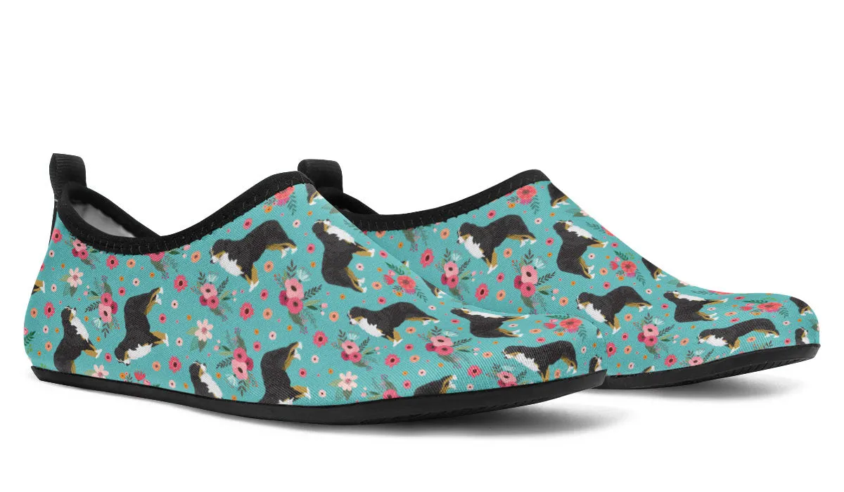 Bernese Mountain Dog Flower Aqua Barefoot Shoes