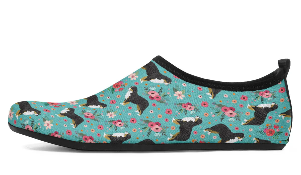 Bernese Mountain Dog Flower Aqua Barefoot Shoes