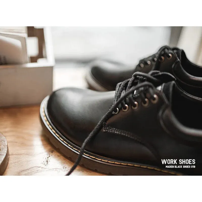 Black Genuine Leather Work Shoes