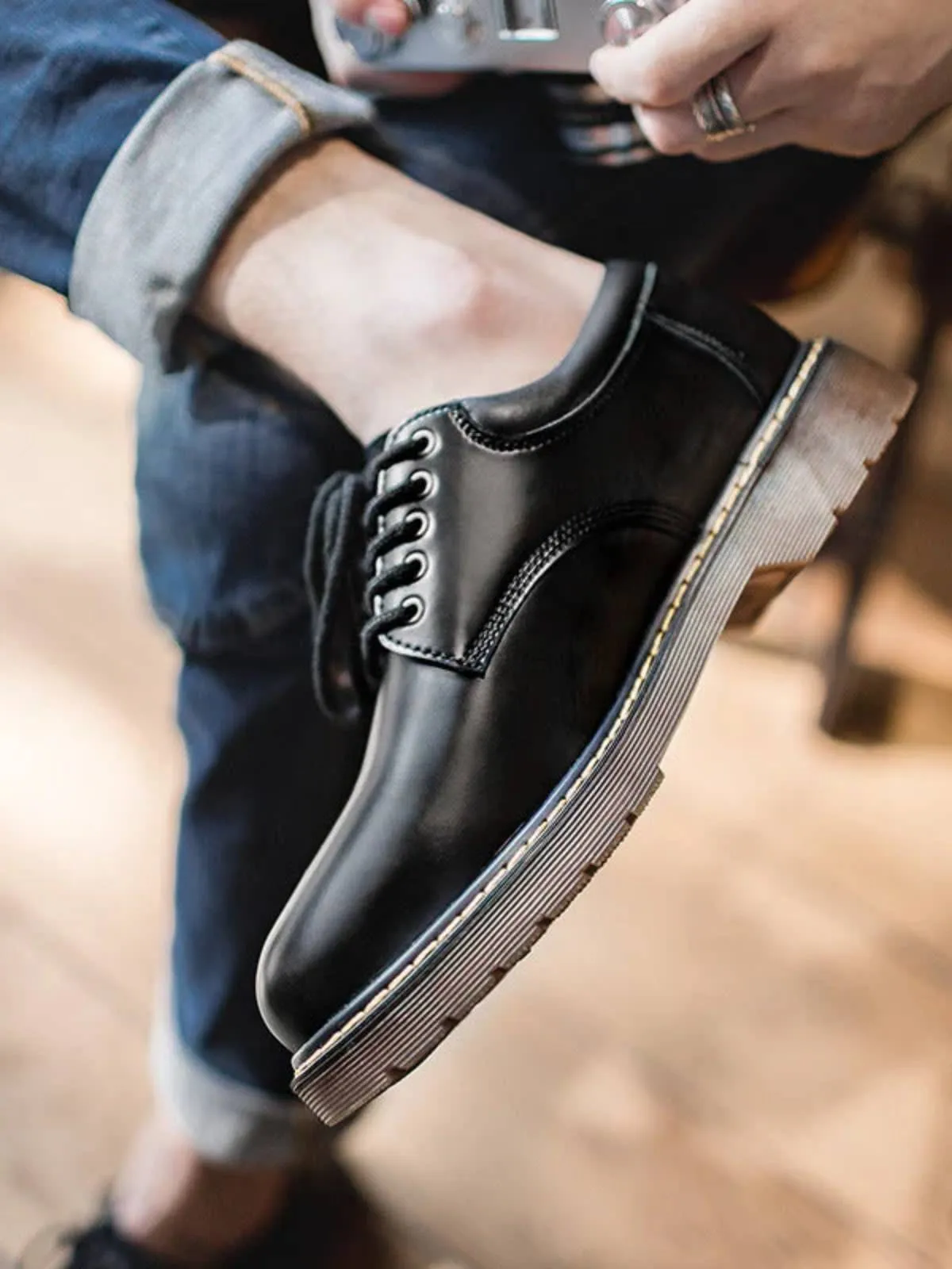 Black Genuine Leather Work Shoes