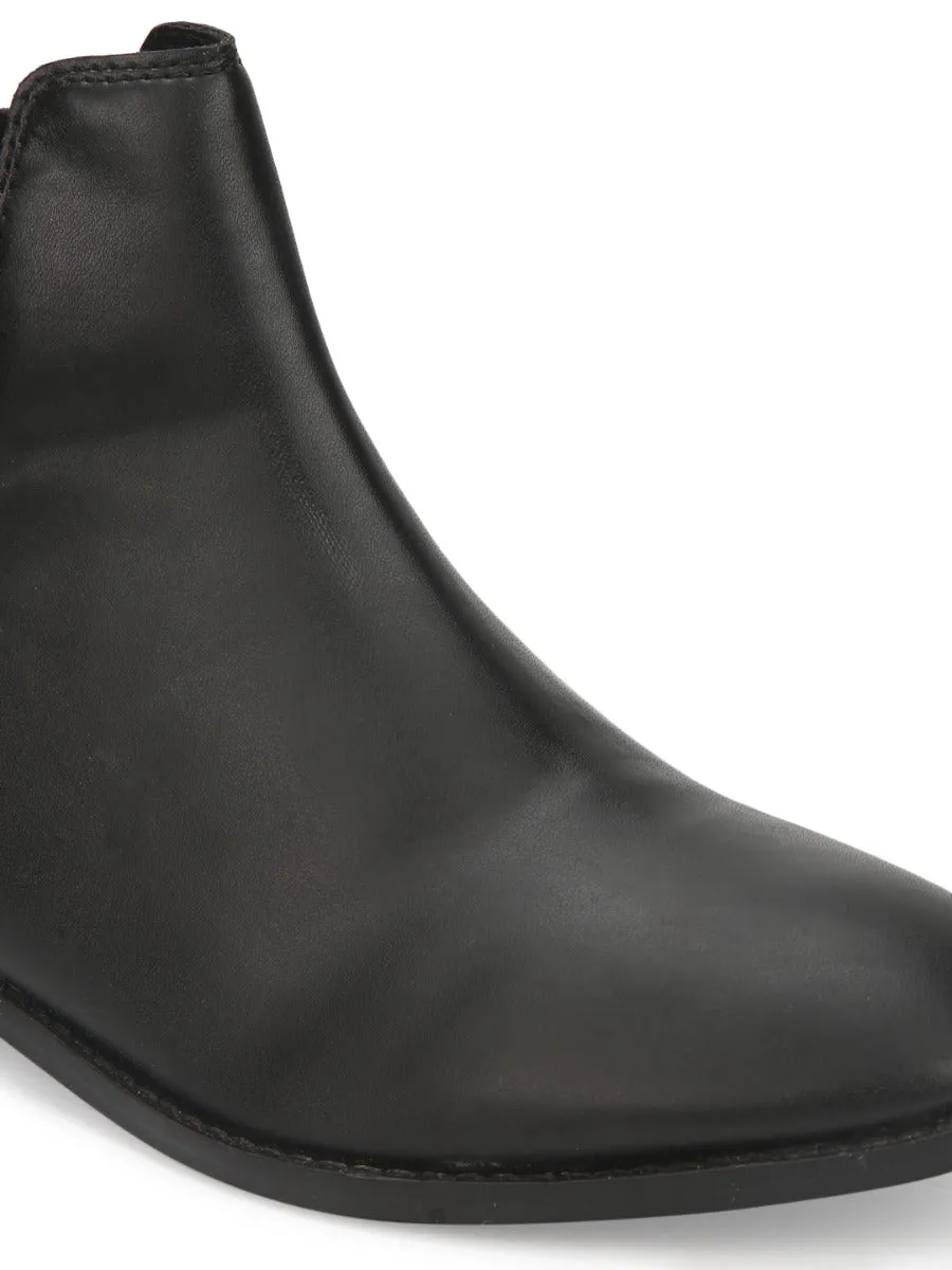 Black PU Slip On Low Ankle Boots