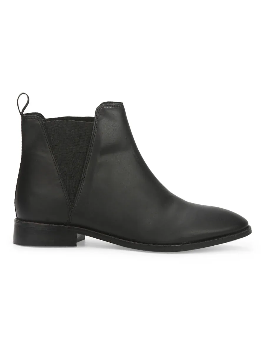 Black PU Slip On Low Ankle Boots