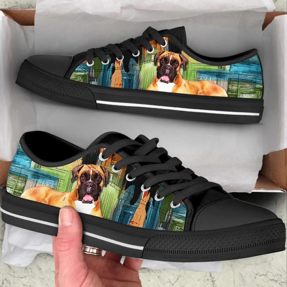 Boxer Dog Paint Art Wallpaper Low Top Shoes Canvas Sneakers, Dog Printed Shoes, Canvas Shoes For Men, Women