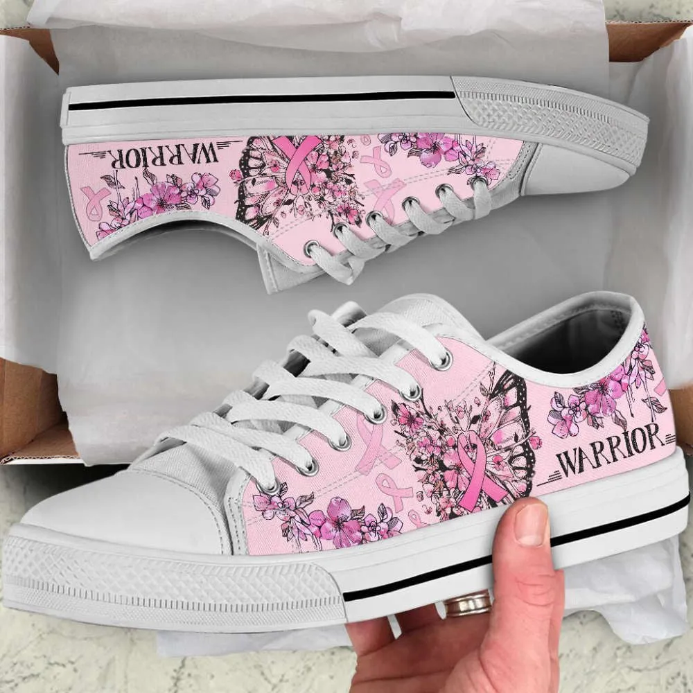 Breast Cancer Shoes Warrior Butterfly Flower Low Top Shoes Canvas Shoes, Best Canvas Shoes, Low Top Sneaker