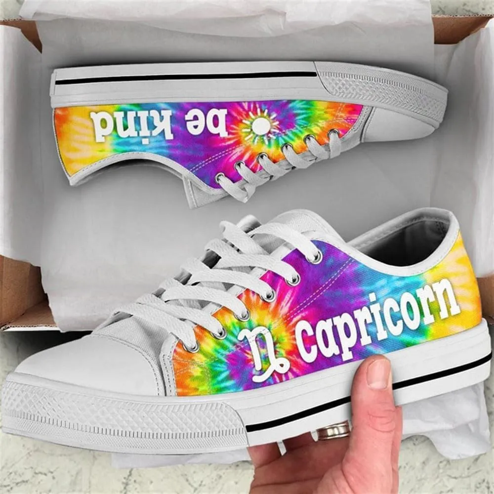 Capricorn Zodiac Sign Bekind Tie Dye Canvas Low Top Shoes, Low Top Sneaker, Low Top Canvas Shoes