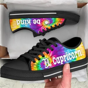 Capricorn Zodiac Sign Bekind Tie Dye Canvas Low Top Shoes, Low Top Sneaker, Low Top Canvas Shoes