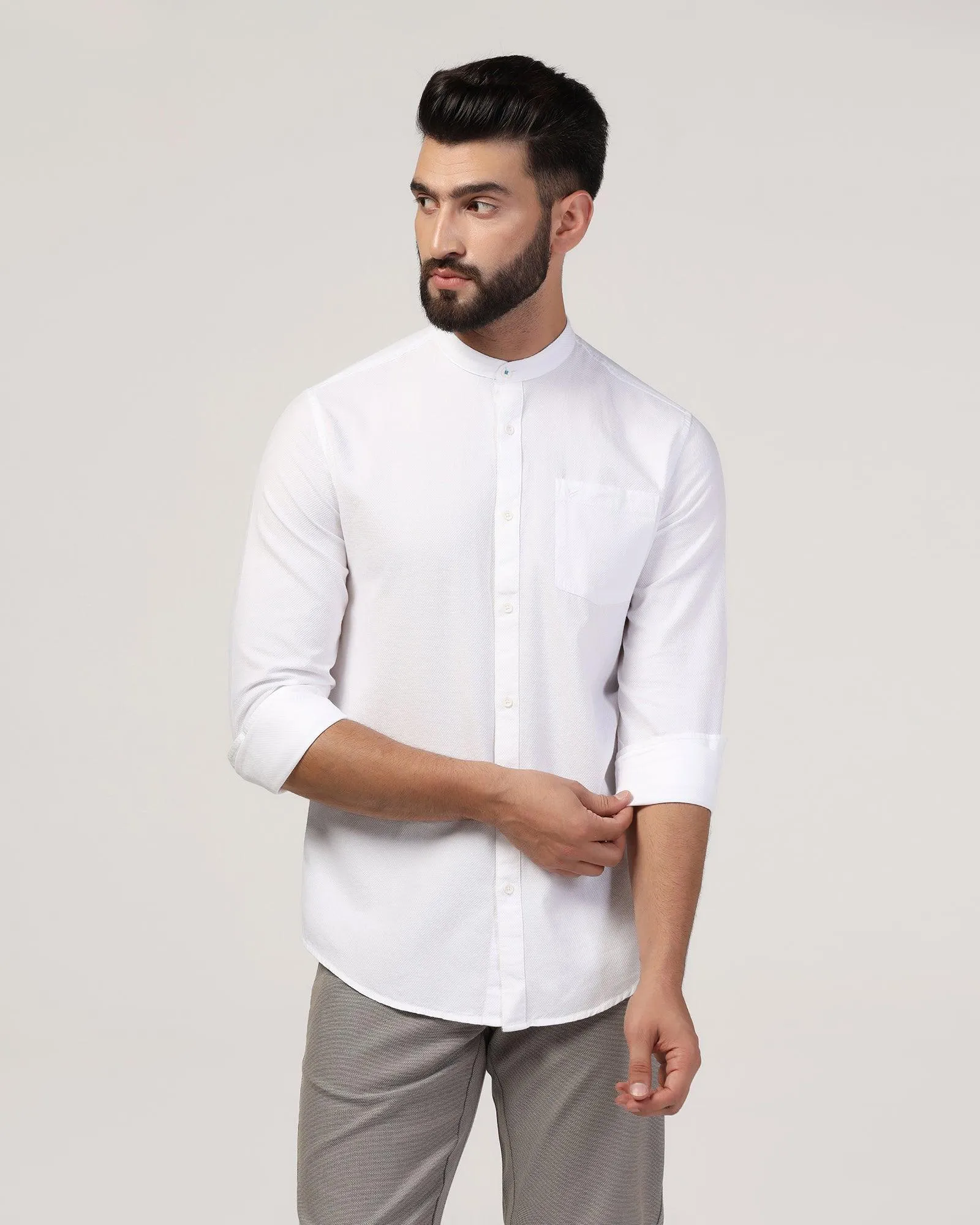 Casual White Textured Shirt - Jolt