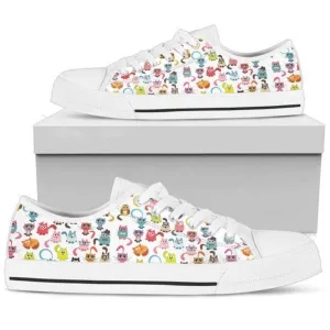 Cat Pattern Low Top Shoes, Cute Cat Canvas Shoes