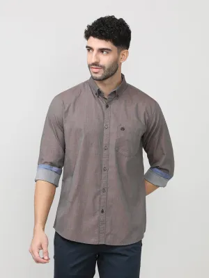 Copper Birdeye Weave Cotton Plain Shirt With Button Down Collar