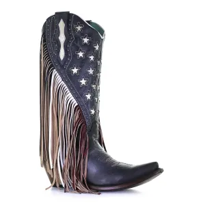 Corral Ladies Navy Blue Lamb Stars Inlay & Studs & Fringe Boots C3749