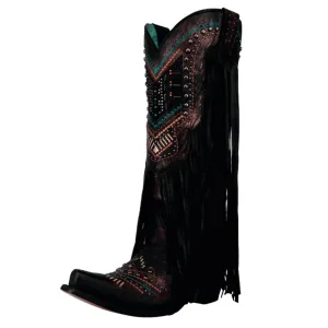 Corral Women's Black Embroidery Crystal Fringe Boots