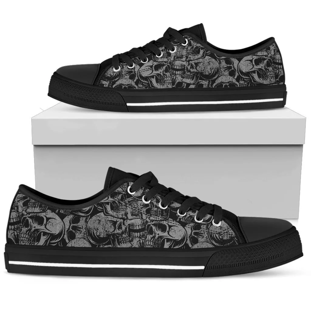 Custom Sneakers-Gray Skulls Goth Shoes