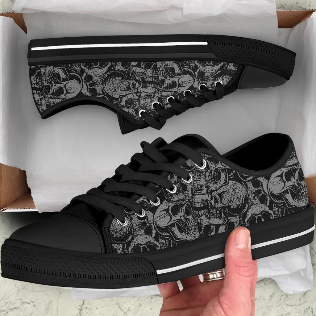 Custom Sneakers-Gray Skulls Goth Shoes