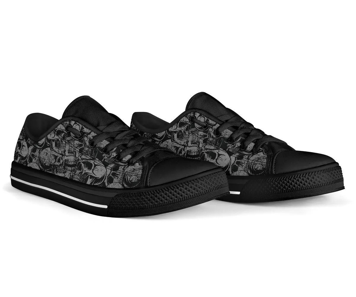 Custom Sneakers-Gray Skulls Goth Shoes