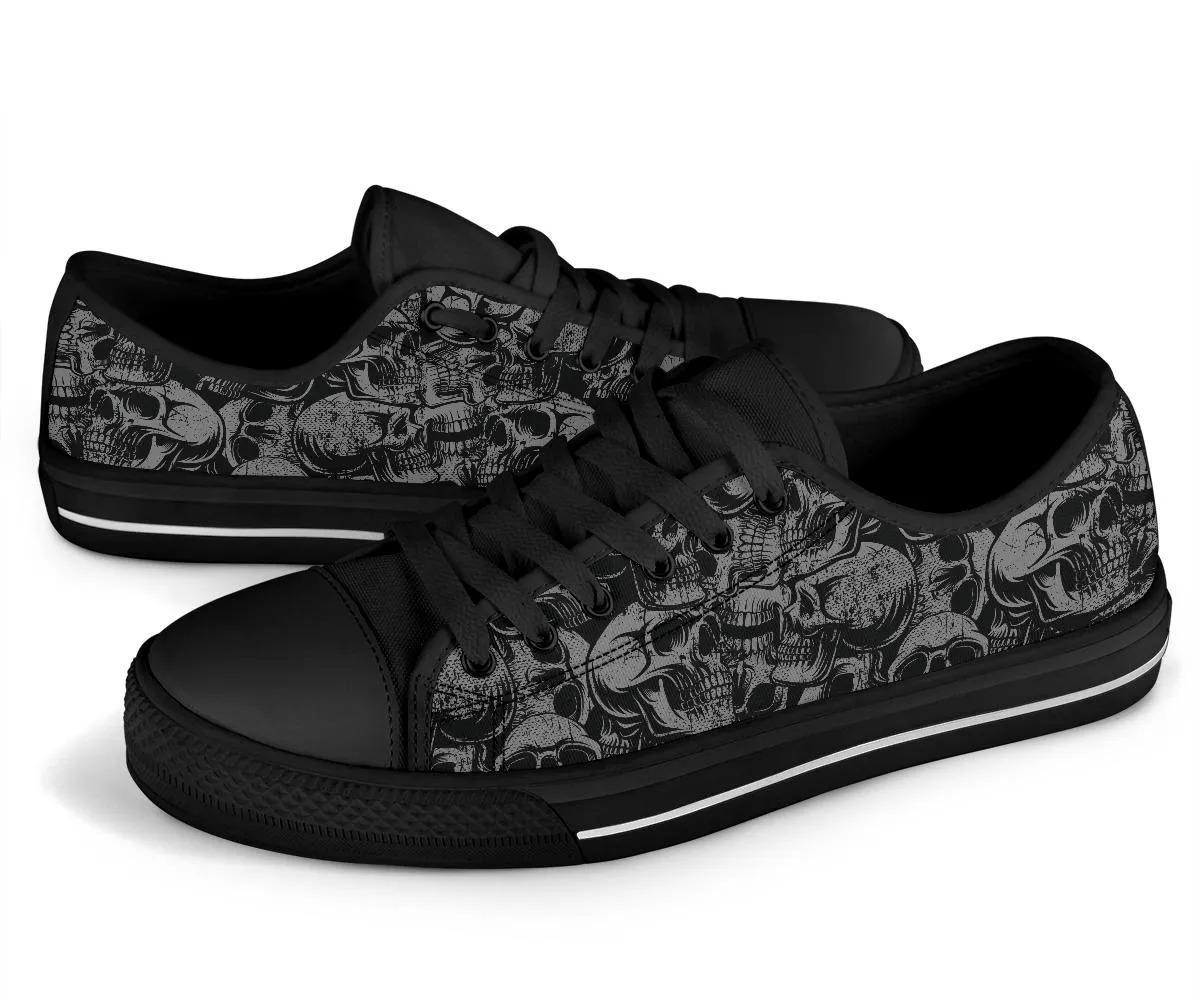 Custom Sneakers-Gray Skulls Goth Shoes