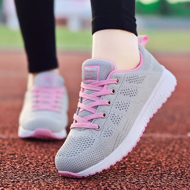 Factory Direct Women Casual Shoes Fashion Breathable Walking Mesh Flat Shoes Sneakers Women 2019 Gym Vulcanized Tenis Feminino