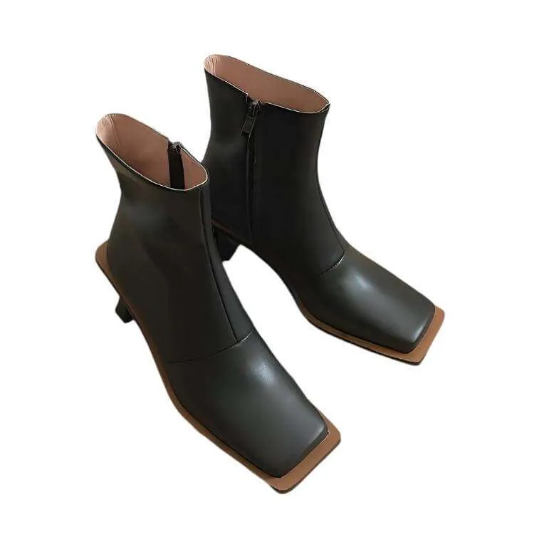 Fashion leather high-heeled Martin  boots