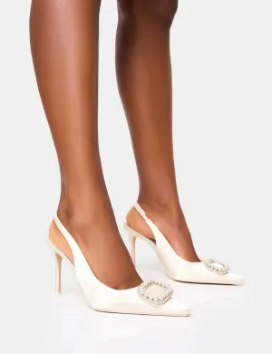 Flora Cream Pearl Encrusted Slingback Court Heels