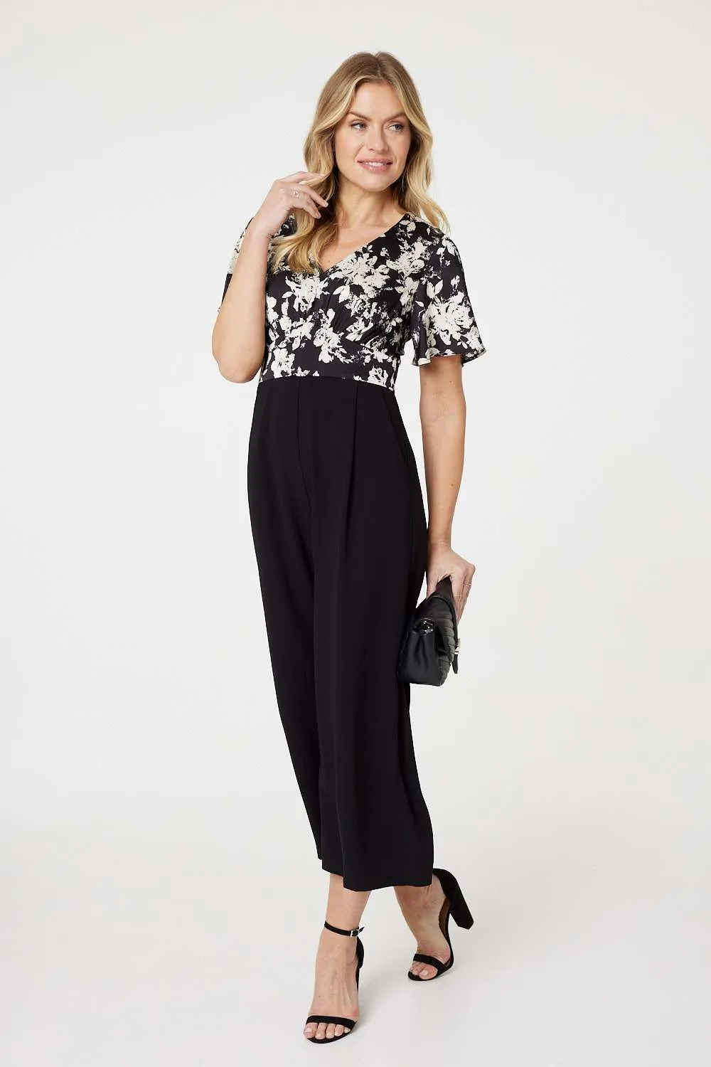 Floral Block Print Wide Leg Jumpsuit