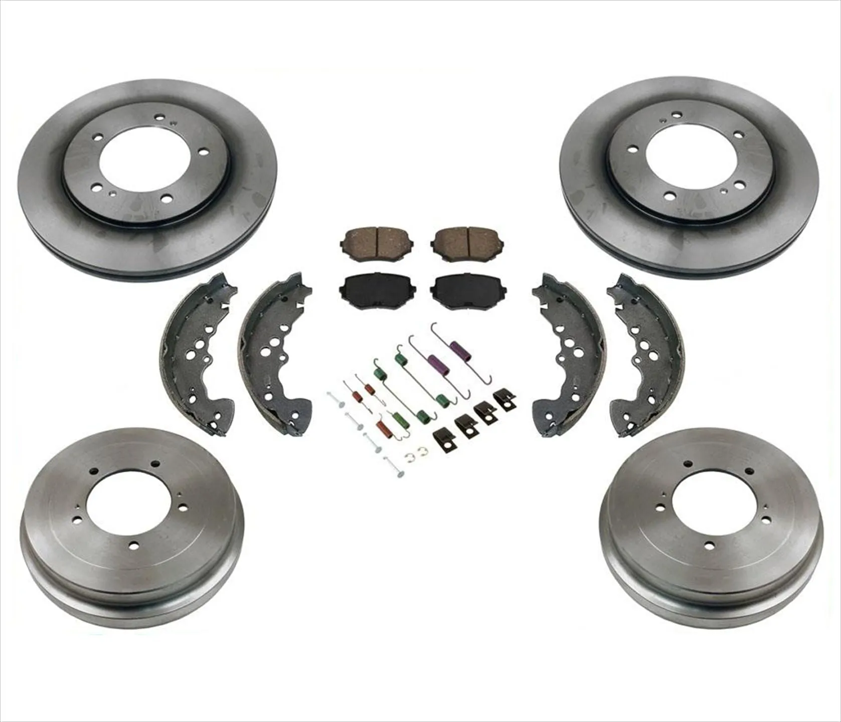 Front Brake Disc Rotors Pads Brake Drums Shoes Springs Kit for 05-06 Suzuki XL-7