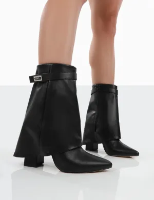 Fyre Black Pointed Toe Block Heeled Ankle Boots