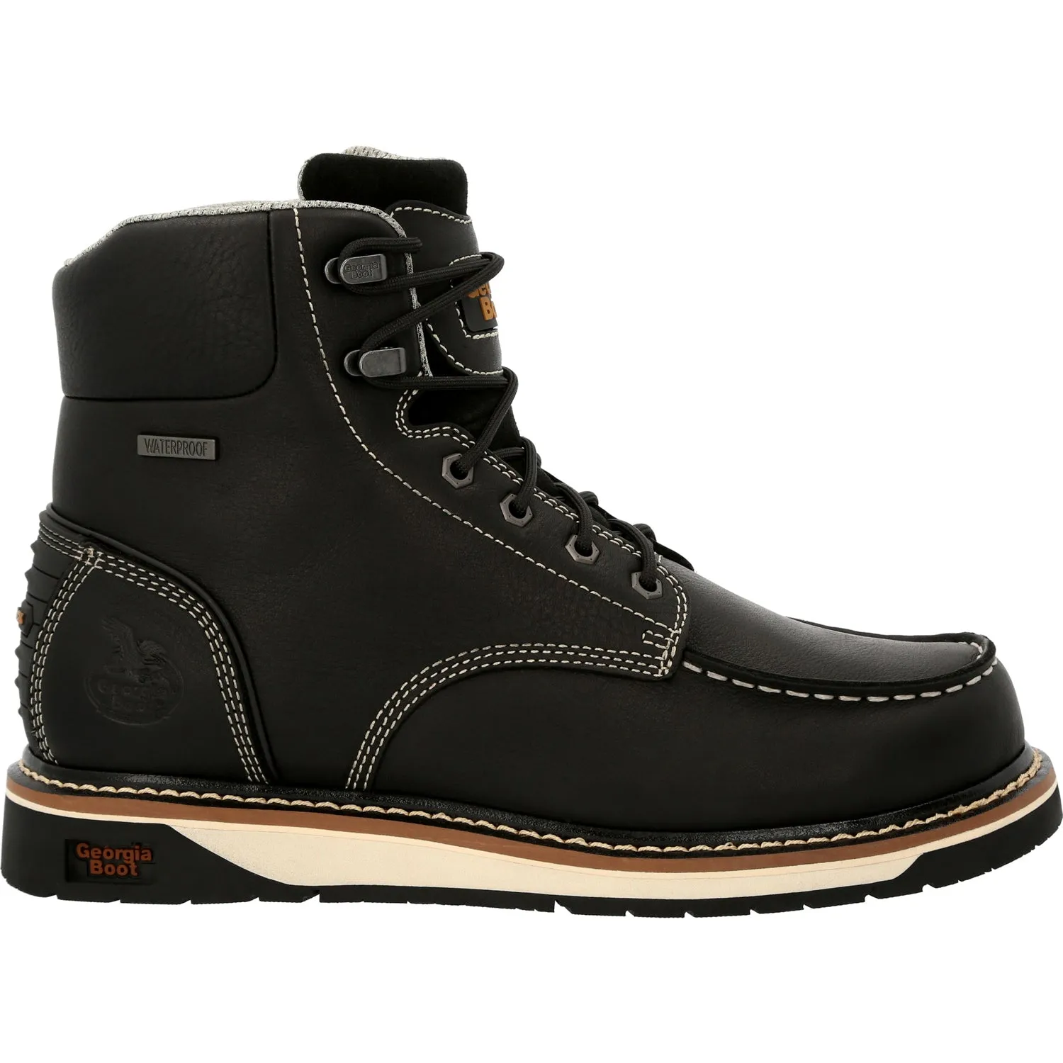 Georgia Mens AMP LT Wedge WP Black Leather Work Boots