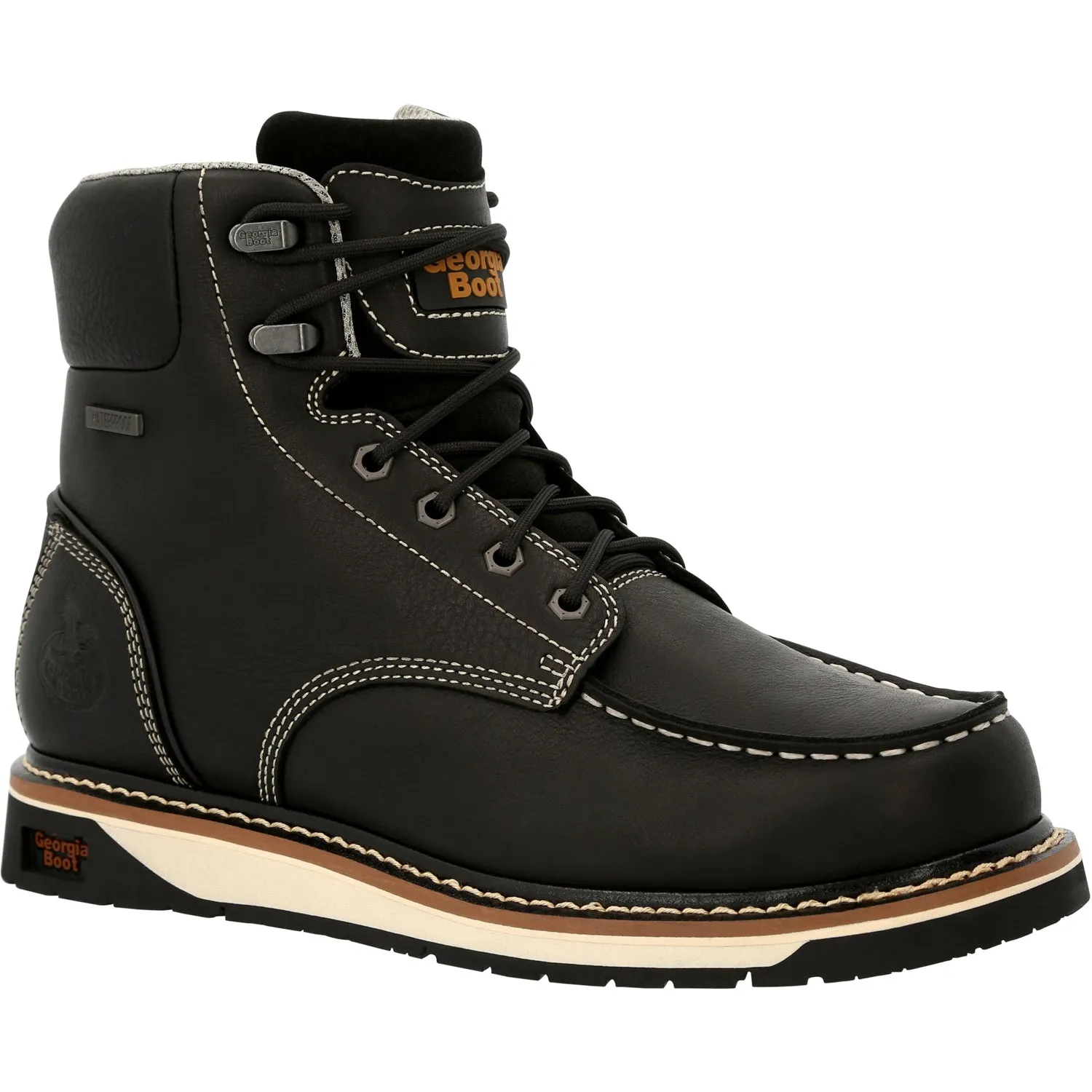 Georgia Mens AMP LT Wedge WP Black Leather Work Boots