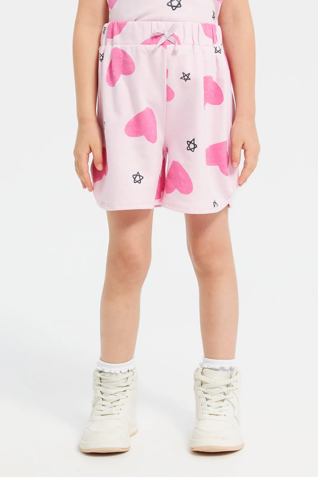 Girls Pink Heart Printed Shorts