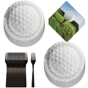 Golf Party Supplies - Golf Ball Paper Dessert Plates, Lunch Napkins, and Forks (Serves 16)