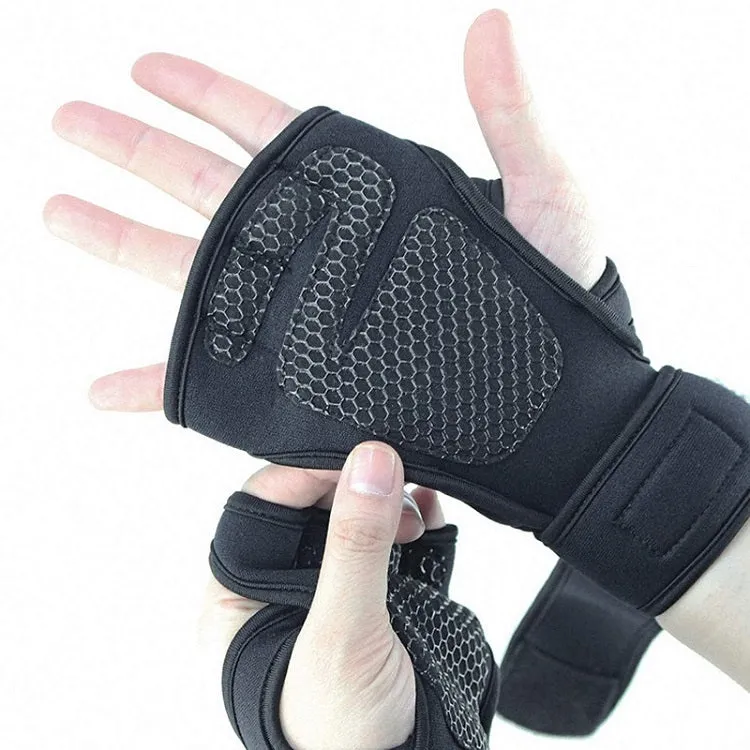 Half-Finger Sports Gloves Non-Slip Silicone Fitness Equipment Gloves Sports Compression Wristbands, Specification: L （Black）