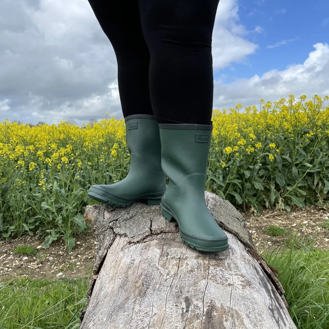 Half Height Green Rain Boots - Wide Foot and Ankle