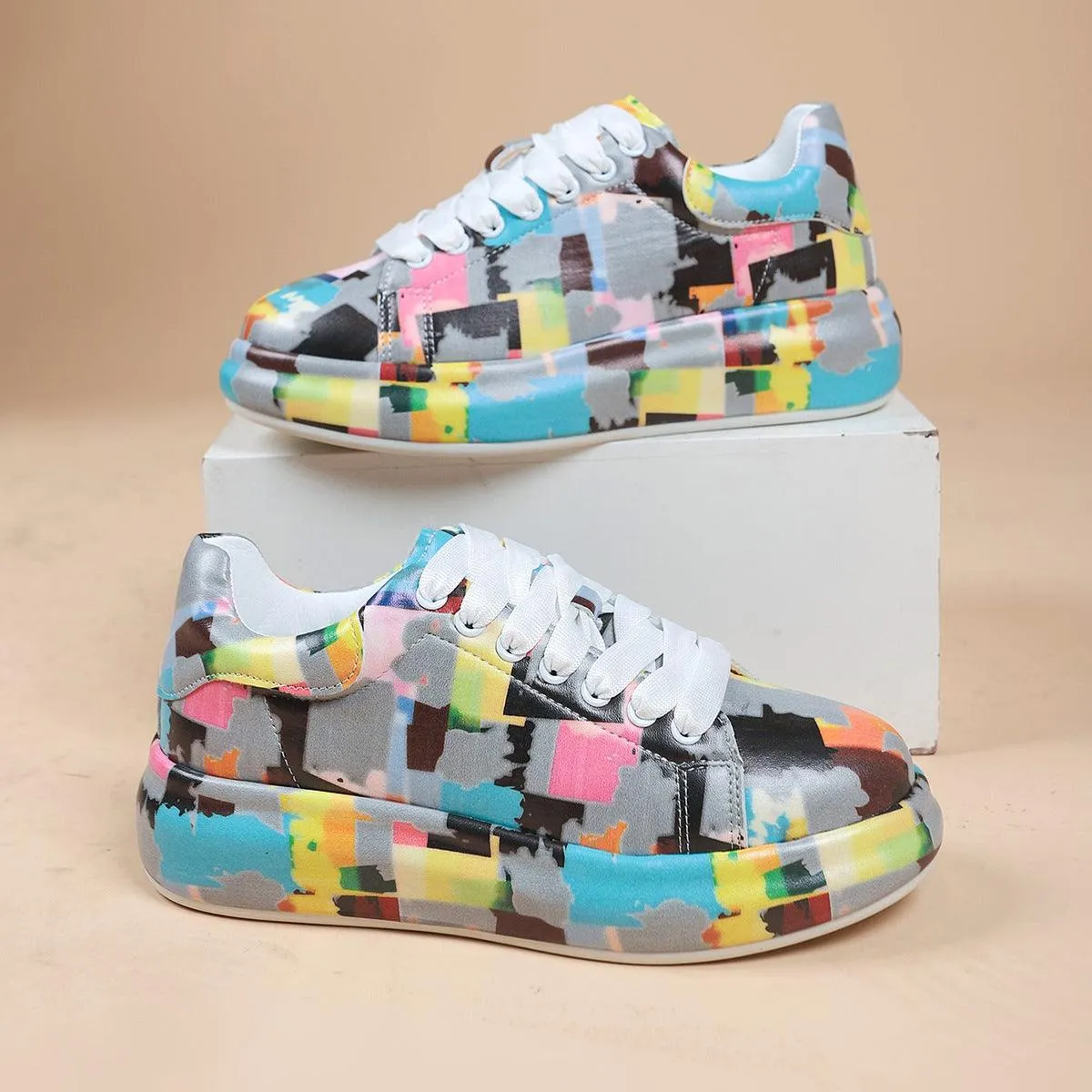 Hand-Painted Floral Canvas Sneakers for Women