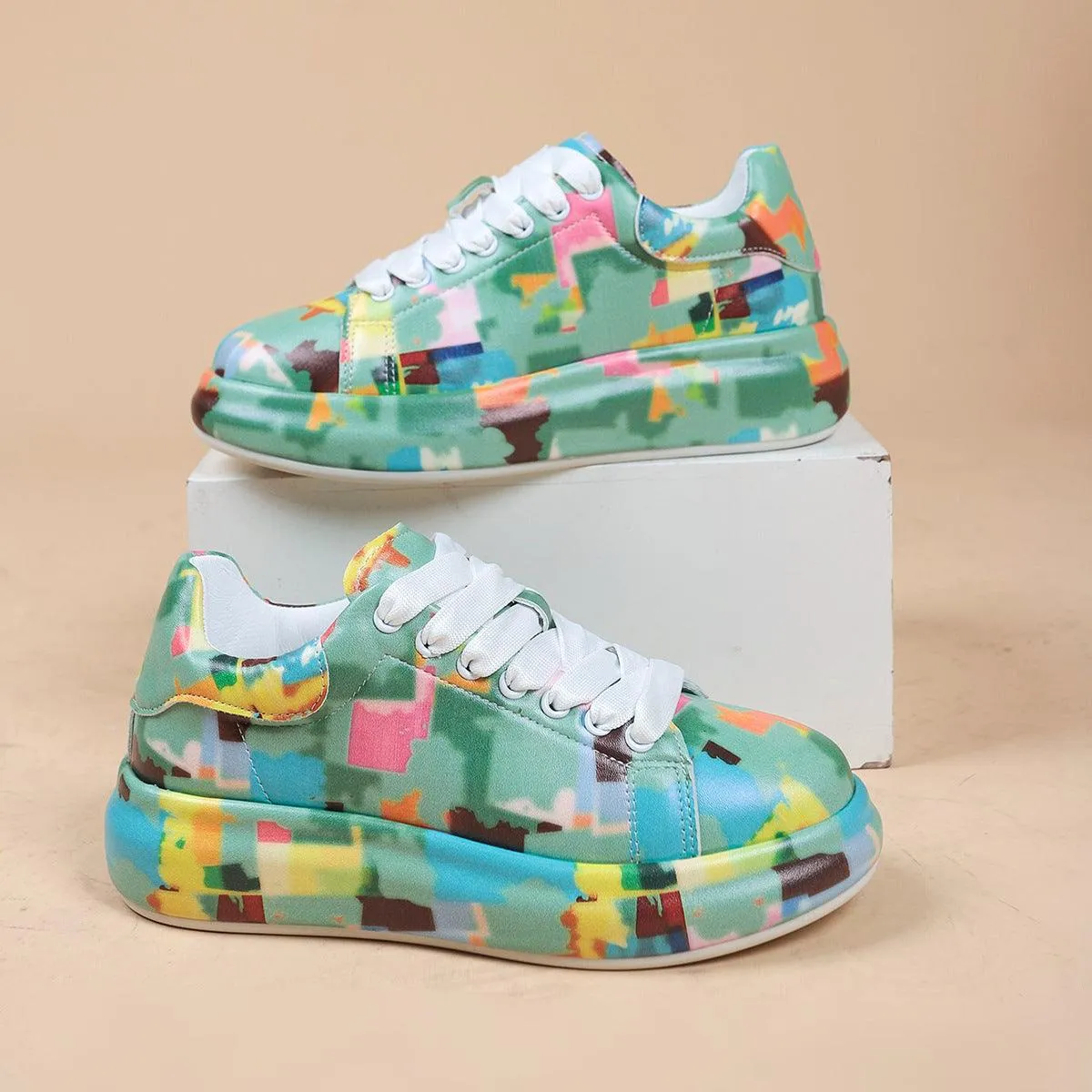 Hand-Painted Floral Canvas Sneakers for Women