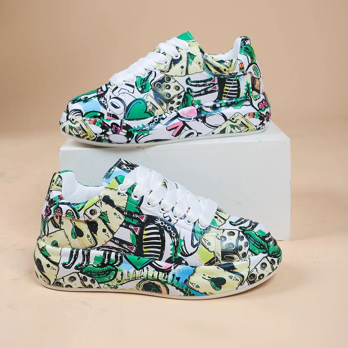 Hand-Painted Floral Canvas Sneakers for Women