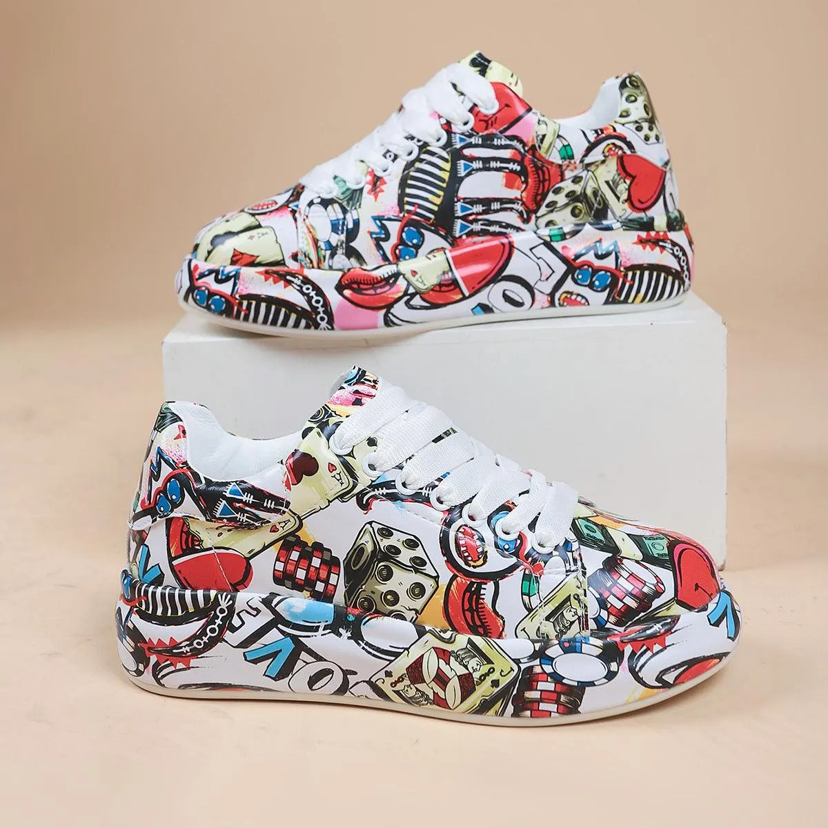 Hand-Painted Floral Canvas Sneakers for Women