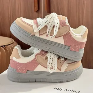 Hnzxzm Design Womens Sports Shoes Patchwork Heart Fashion Sneakers Women Autumn Sweet Korean Style Casual Versatile Female Shoes