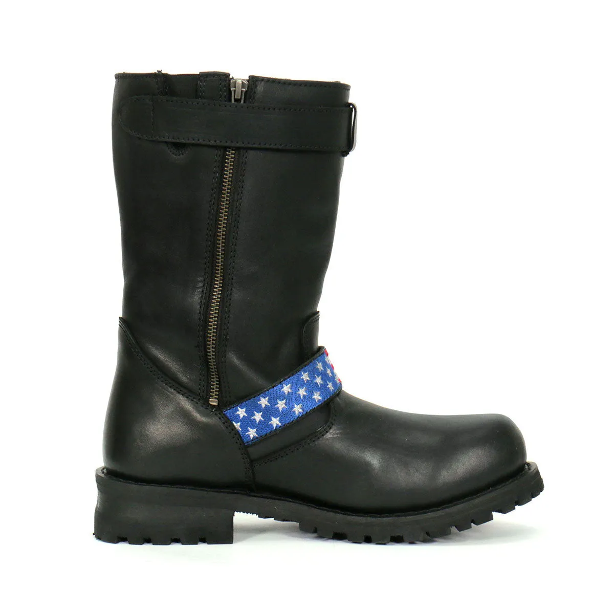 Hot Leathers BTM1019 Men's Black Tall Round Toe Harness Boots with Flag Strap