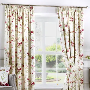 Jeannie Pair of Pencil Pleat Curtains by Fusion in Red