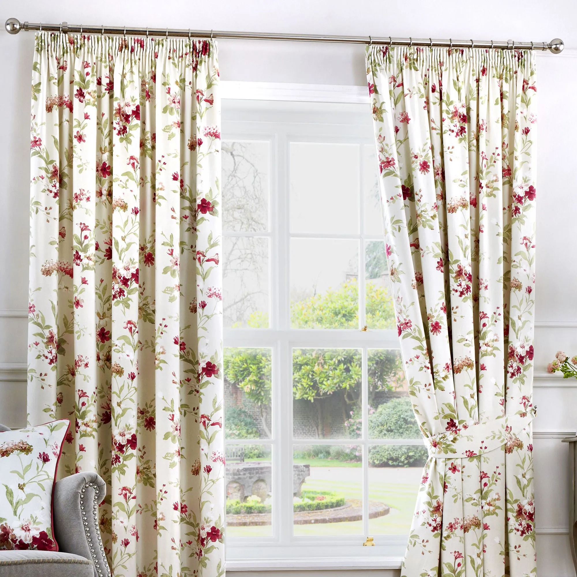 Jeannie Pair of Pencil Pleat Curtains by Fusion in Red