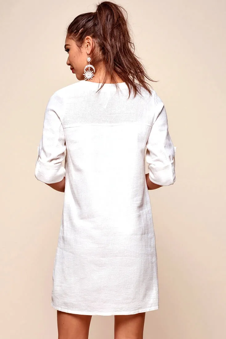 Katie Lace-Up Front Casual Dress White