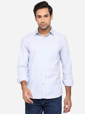 Light Blue Striped Slim Fit Semi Casual Shirt | JadeBlue